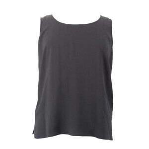 Citron Top $88 Sz 2x Black Round Neck Sleeveless 100% Silk Top